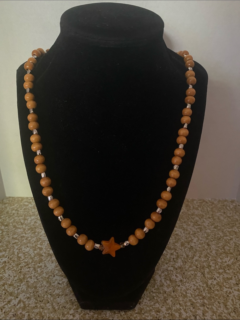 Good Vibes 😎 Only Handmade Amber Brown Beaded Necklace with Star Accent